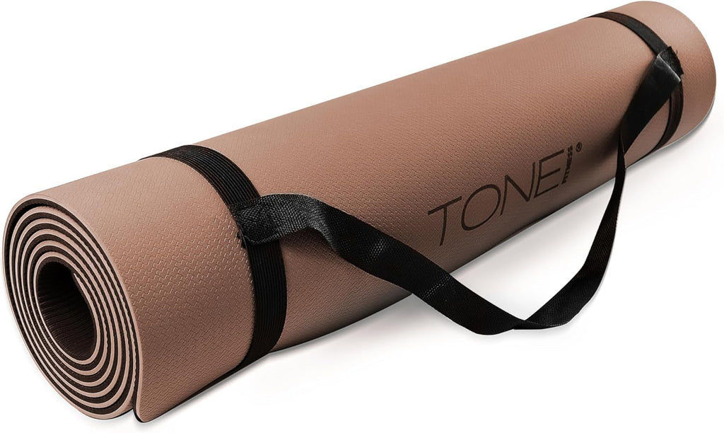 TONE Fitness Yoga Mat - 1/4" Thick Non-Slip Exercise & Pilates Mat with Carrying Strap | Multiple Colors Available