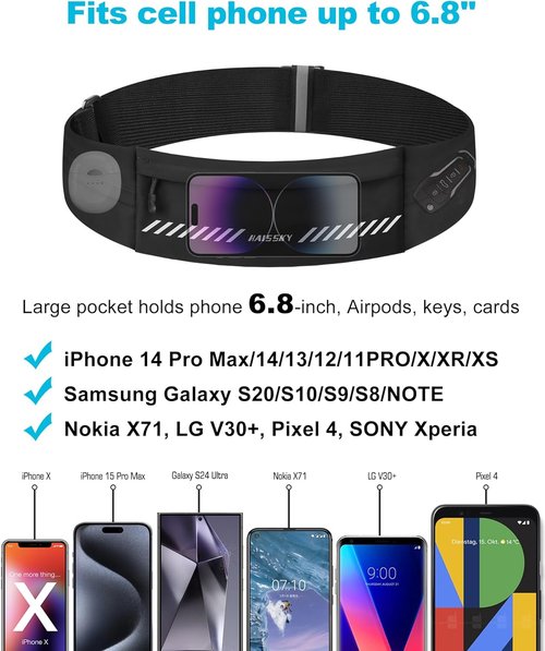 HAISSKY Running Belt - Slim Fanny Pack for Men & Women | Jogging Phone Holder & Money Belt (27" - 51" Waist)