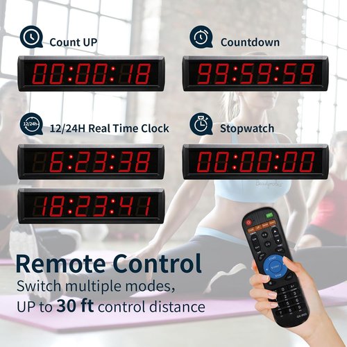 Large Digital Wall Clock by [Brand Name] - Remote Control LED Timer with 12/24 Hour Format | Red, 16.3" x 3.9"