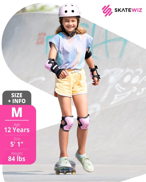 SKATEWIZ Knee and Elbow Pads Adult - Impact Size L Pink Black - Skating Protective Gear Adult - Wrist Guards for Skating Scooter Roller Skates Skateboard - Ice Skates Men