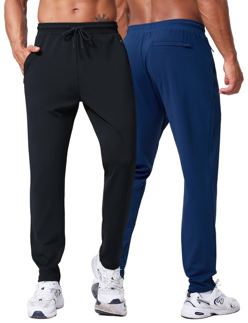VGVB Mens 4 Pack Athletic Sweatpants Workout Running Sweatpants Gym Joggers Pants with Zipper Pockets,Large
