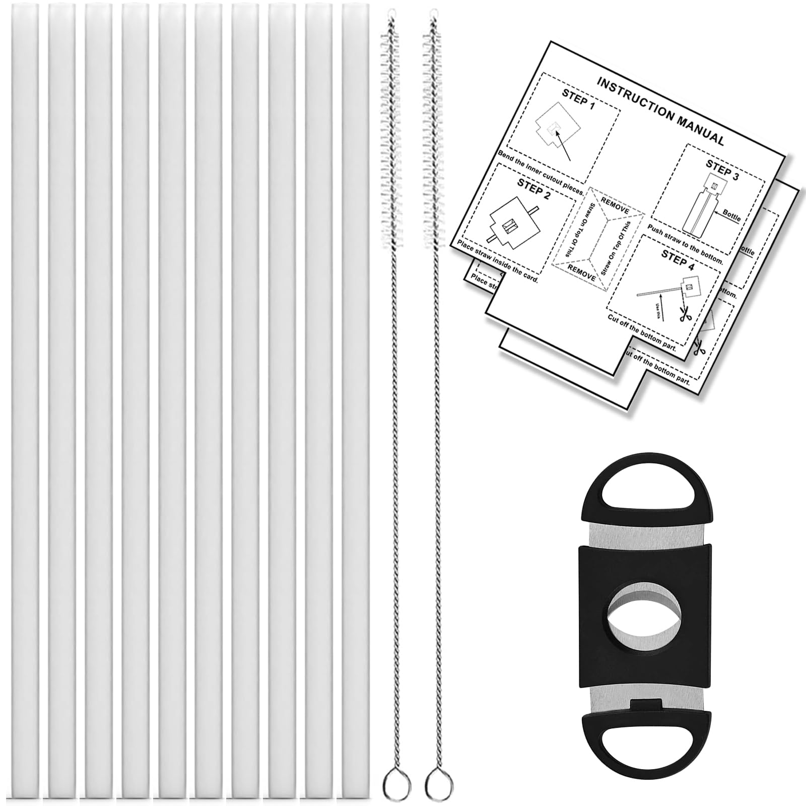 Replacement Straw Set for ThermoFlask Bottles – Fits 14/16/18/24/32/40/64 oz, 10 Straws +2 Cleaning Brushes + 2 Measuring Sheets + 1 Cutter Tool (10 straws)
