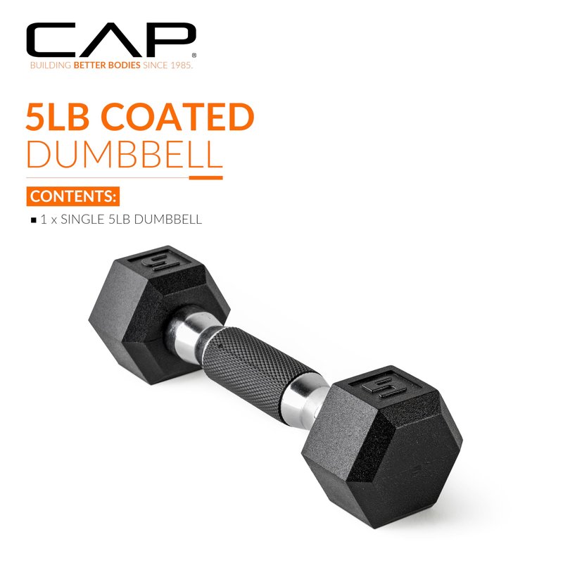 CAP 15 LB 12-Sided Rubber Coated Dumbbell Weight, Rubber Free Weights for Home Gym Strength Training, Black Oxide Handle, Pair