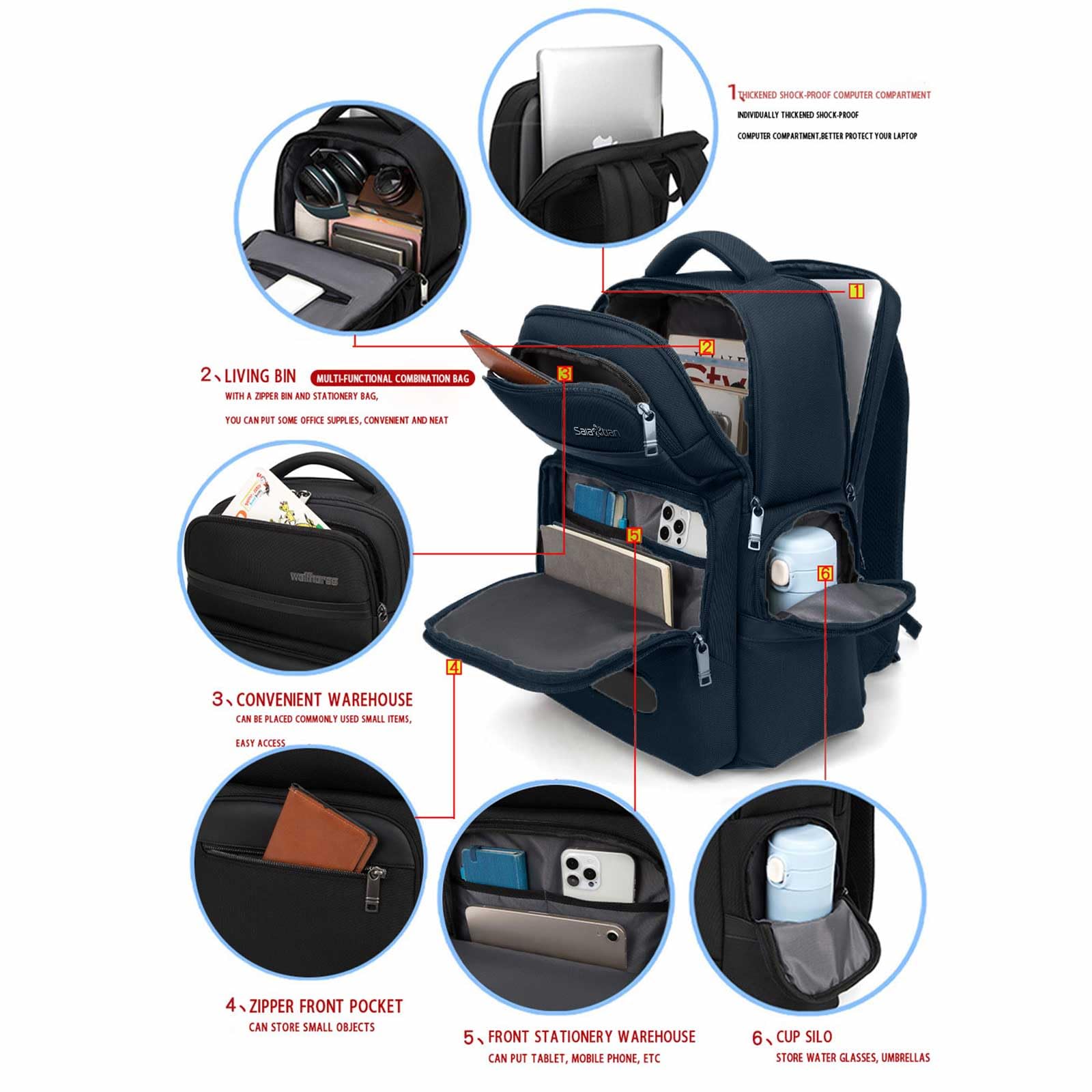 SAIA TIAN Multi-Functional Travel Laptop Backpack, Water-Resistant Large Capacity Bookbag for Work, College, and Weekend Trips