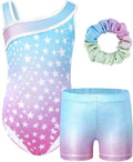 JiAmy Girls Gymnastics Leotards - Glitter Ballet Dance Unitards with Shorts & Hairband for Kids