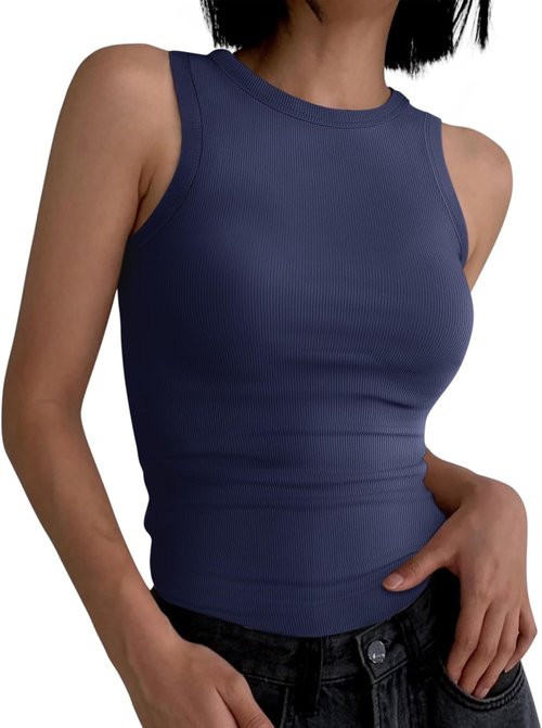 ANRABESS Women's Sleeveless High Neck Tank Top - Casual Slim Fit Ribbed Design for Summer Style
