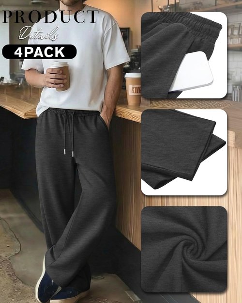 August Alley 4 Pack Men's Big and Tall Sweatpant Thin Athletic Workout Jogger Open Bottom Baggy Drawstring Pants with Pockets (Light Gray, Gray, Dark Gray, Black,Large)