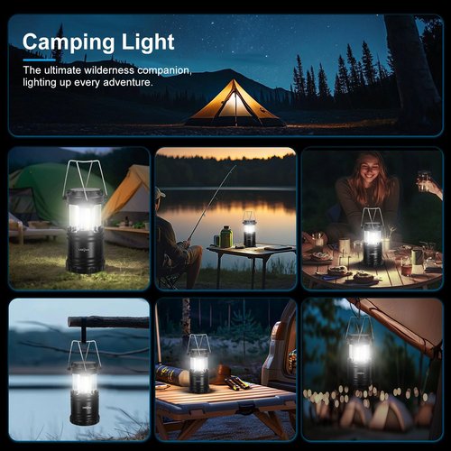 ILEEDear LED Camping Lantern, Battery Operated Lights, Adjustable Brightness for Camping, Power Outages, Emergencies, Outdoor Collapsible Lanterns, 4 Pack