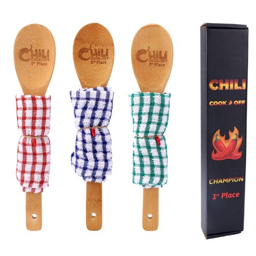 Gosknor 3pcs Chili Cook Off Prizes, 1st 2nd 3rd Place Wooden Spoon Award Cooking Trophy Set Cooking Competition Trophy Chili Cookoff Decorations Cooking Gifts for Men Women Festivals Supplies