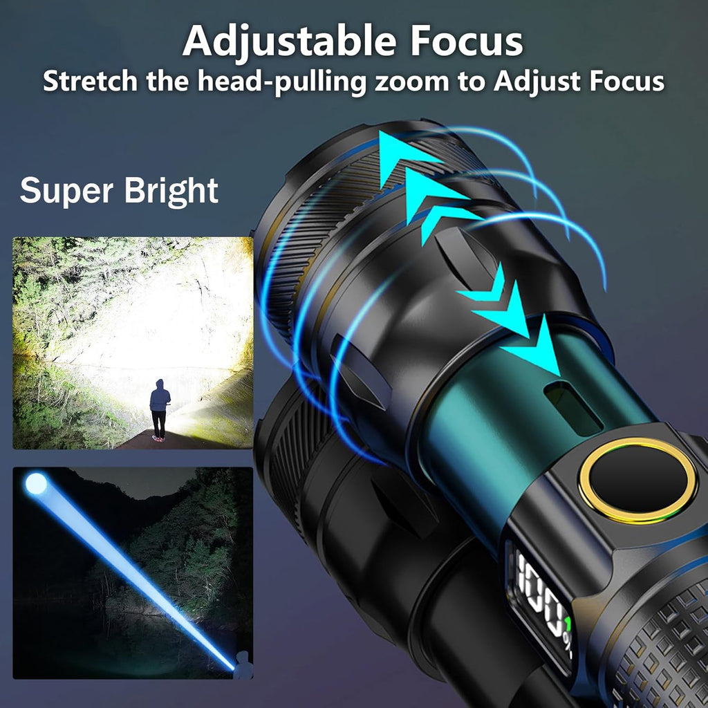 Skiennix Rechargeable LED Flashlight - High Lumens Bright EDC with Digital Power Display | USB-C Charging for Home & Outdoor Use
