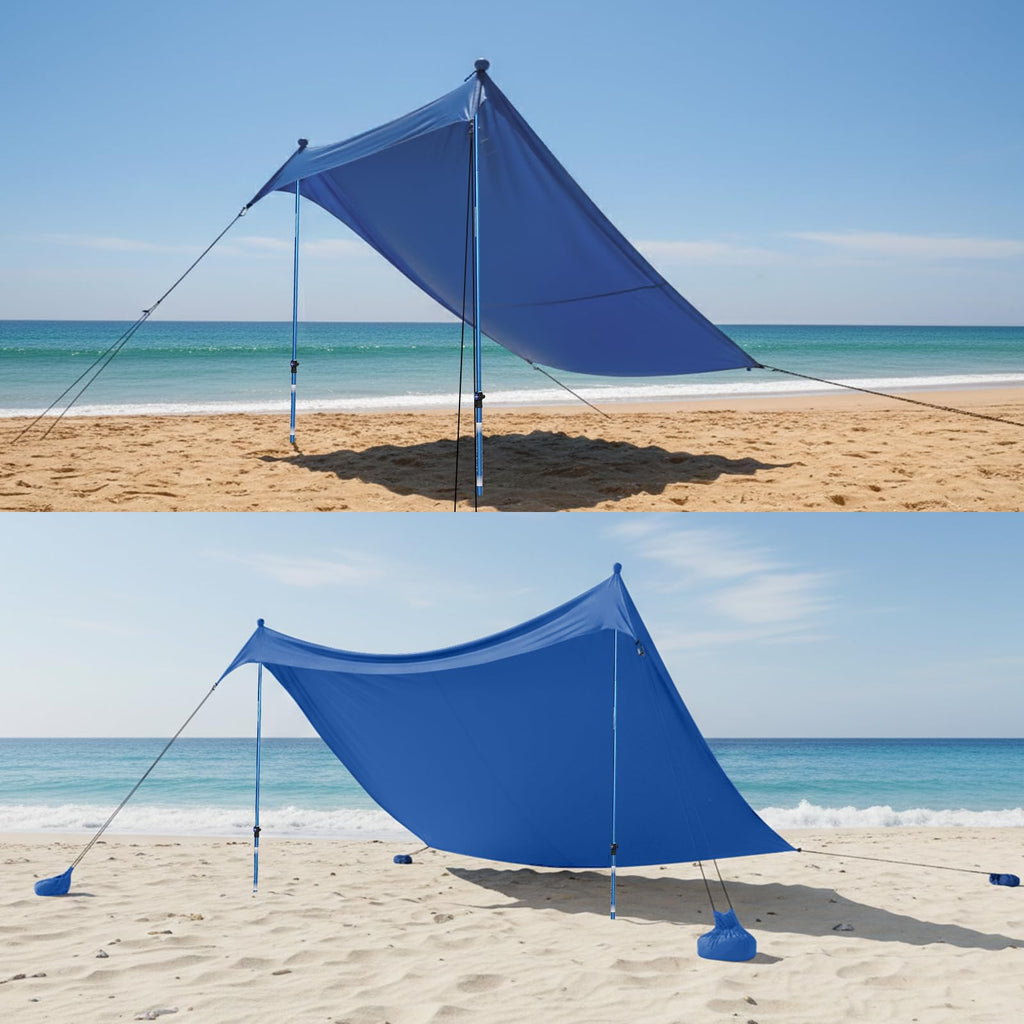 CROWN SHADES 7x7 Beach Tent Sun Shelter, Easy Pop Up Beach Canopy Shade, UPF50+, 2 Poles Adjustable, Blue