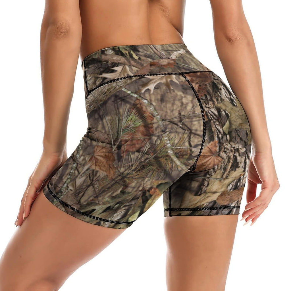 Sjazc Hunting Camo Yoga Shorts High Waisted Biker Shorts for Womens Athletic Running Workout S