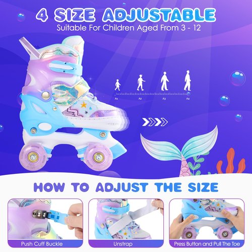 Kids Roller Skates with 6 Protection Pads, Adjustable Size Girl Roller Skates for Kids Beginner, Toddlers Roller Skate with 8 Light Up Wheels,Outdoor Roller Skates for Boys and Girls Ages 3-12