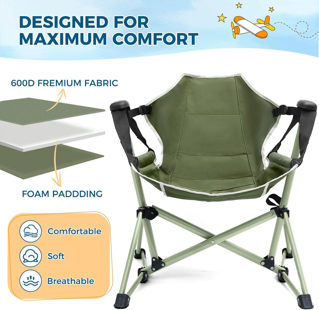 Skiennix Kids Hammock Chair - Adjustable & Portable Folding Camping Chair | Green, Supports 135 LBS