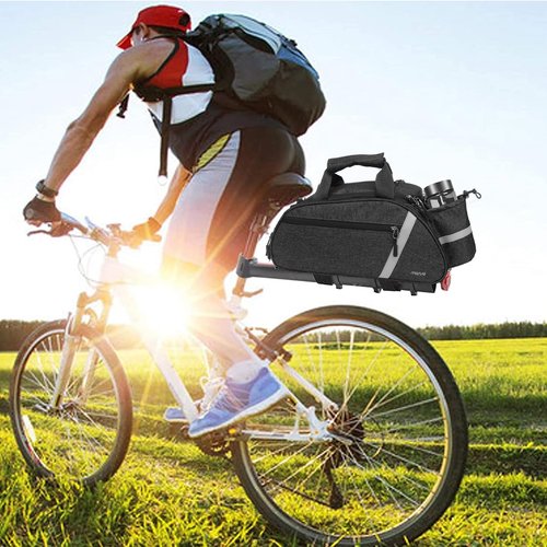 MOSISO Bike Rack Bag, Waterproof Bicycle Trunk Pannier Rear Seat Handbag Cycling Bike Carrier Reflective Backseat Cargo Storage Luggage Saddle Shoulder Bag with Water Bottle Holder&Handle, Black