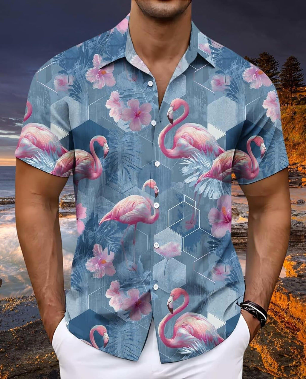 Skiennix Men's Floral Beach Shirt - Short Sleeve Hawaiian Vacation Print | Tropical Style