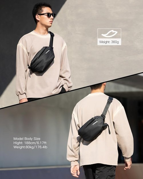 Inateck Sling Bag X - Multi-Pocket Crossbody Chest Bag | Adjustable, Water-Resistant, Black, Large