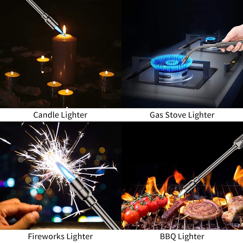 Butane Torch Lighter with Flexible Neck, Refillable, Windproof, Visual Fuel Window - Black (Variation: Black)