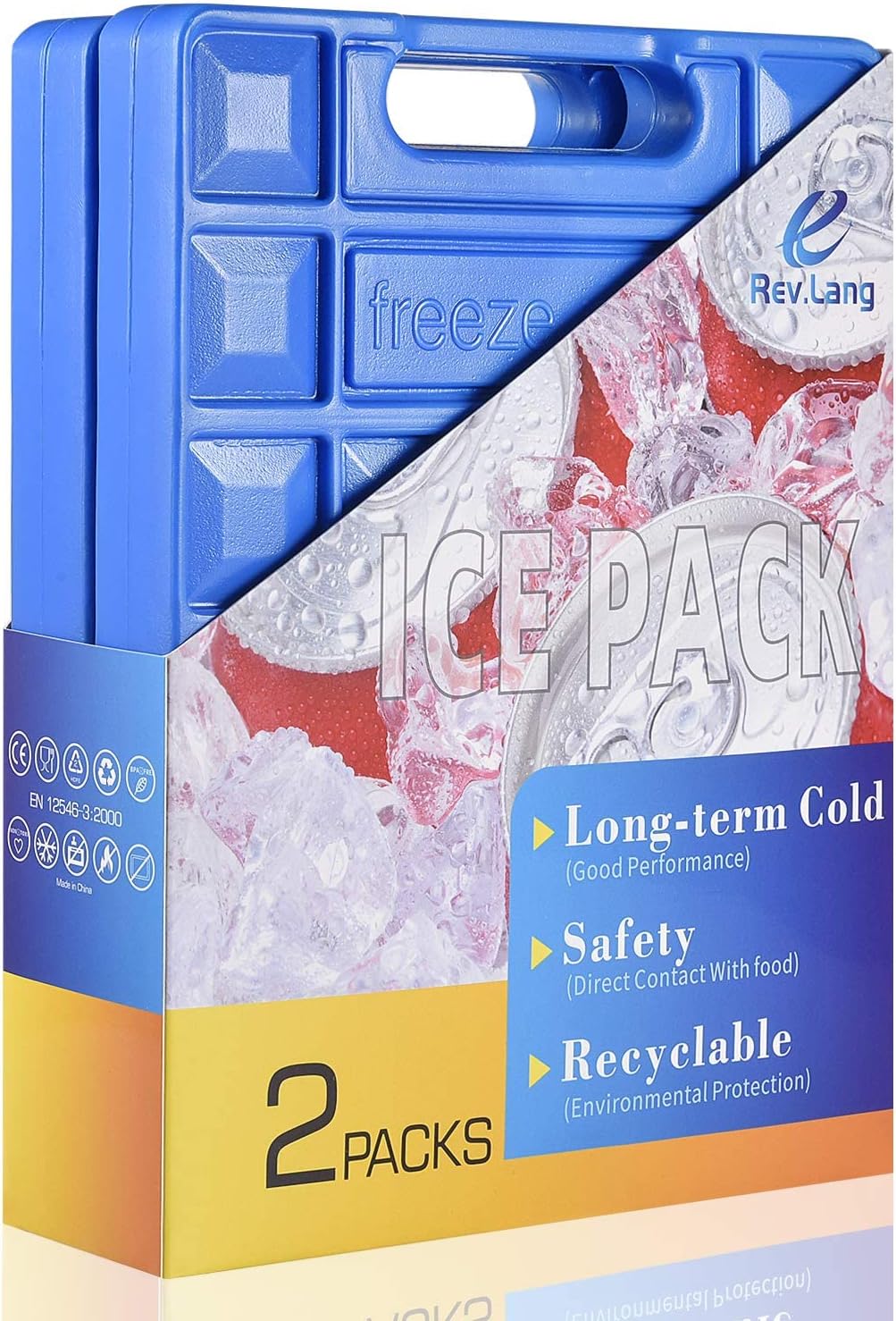 Rev. Lang Large Freezer Ice Pack - Reusable Quick Freezing Blocks with Handle | Set of 2 (1000g)