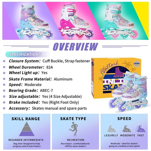 Kids Inline Skates for Girls and Boys -Purple Blades Roller for Kids Youth Age 7 8 9 10 - Adjustable All Light up Wheels Indoor Outdoor Sports Birthday Gift for Son and Grandson