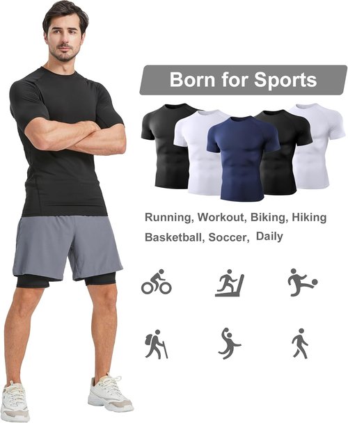 Dalavch Men's Compression Shirts - 5 Pack Short Sleeve Cool Dry Athletic Workout Undershirts