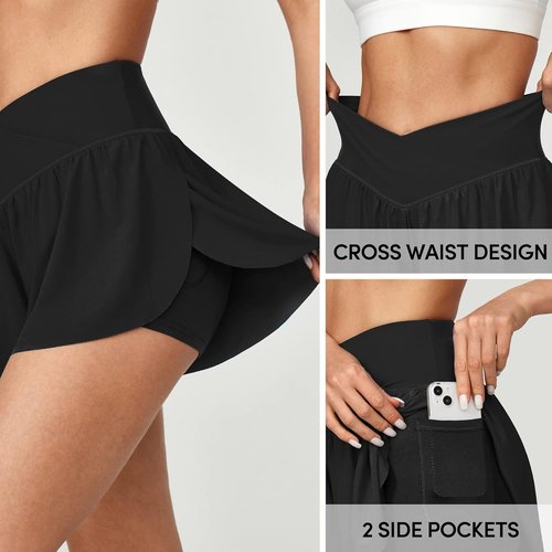 IUGA High Waisted Athletic Shorts - Flowy Crossover Skorts for Women | Perfect for Running & Workouts