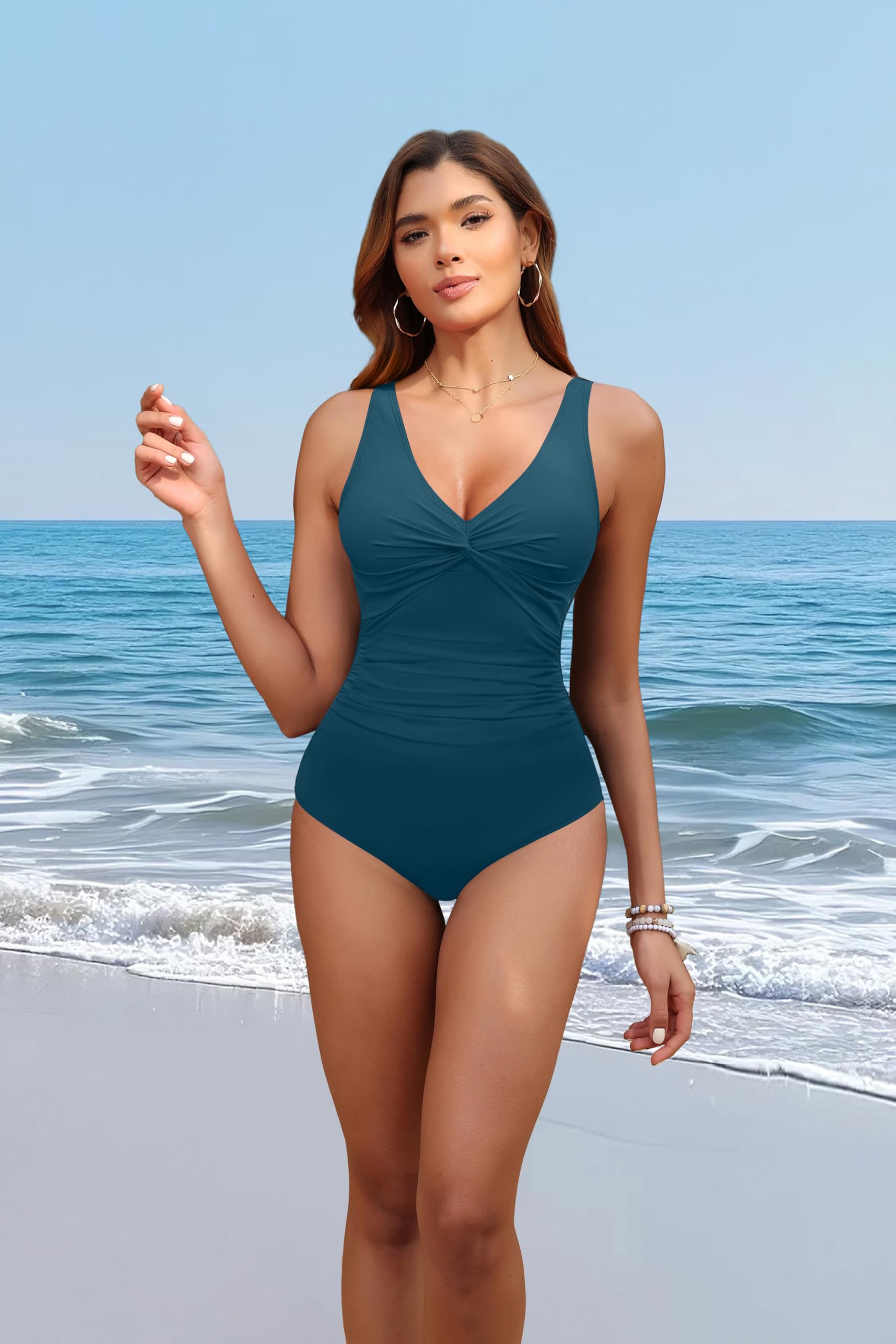 Holipick Green Women Tummy Control One Piece Swimsuit - Push Up Bathing Suit Full Coverage Slimming Swimwear 20 Plus (US 20W)