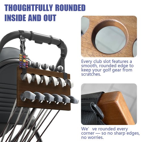 JOXPRING Golf Stroller Attachment – Universal Golf Club Holder for Strollers, Acacia Wood, 12 Slots, 5 Ball Holders & Removable Tee Case – Portable, Easy Setup, Gift for Golf-Loving Parents
