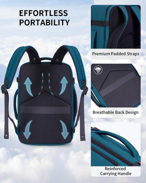 ECOHUB 17" Small Travel Backpack - Water Resistant Rucksack with 16 Pockets | Fits 15.6" Laptop, 25L, Blue Green