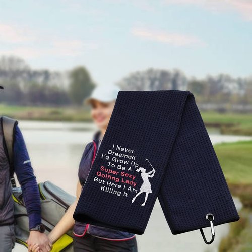 Funny Golf Towels for Women Super Sexy Golfing Lady Embroidered Golf Towels (Sexy Golfing Lady)