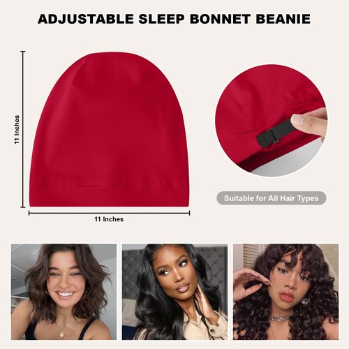 4Pcs Silk Satin Lined Sleep Cap Bonnets for Women Men, Adjustable Satin Bonnet for Sleeping Hair Wrap Slouchy Beanie Hat for Curly Hair and Braids