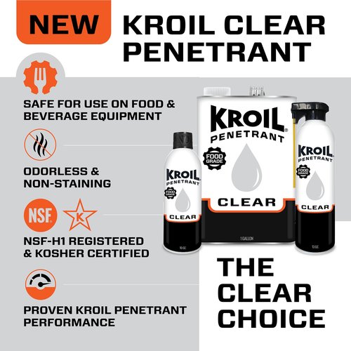 Kroil Clear Penetrant - NSF-H1 Registered, Kosher Certified, Odorless Non-Staining Spray for Conveyors & Other Equipment Maintenance - Industrial Lubricant - Clear - Drip Can - 8 oz (CKL081)