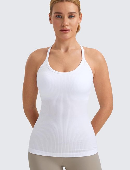CRZ YOGA Seamless Workout Tank Top - Women's Racerback Athletic Camisole with Built-In Bra