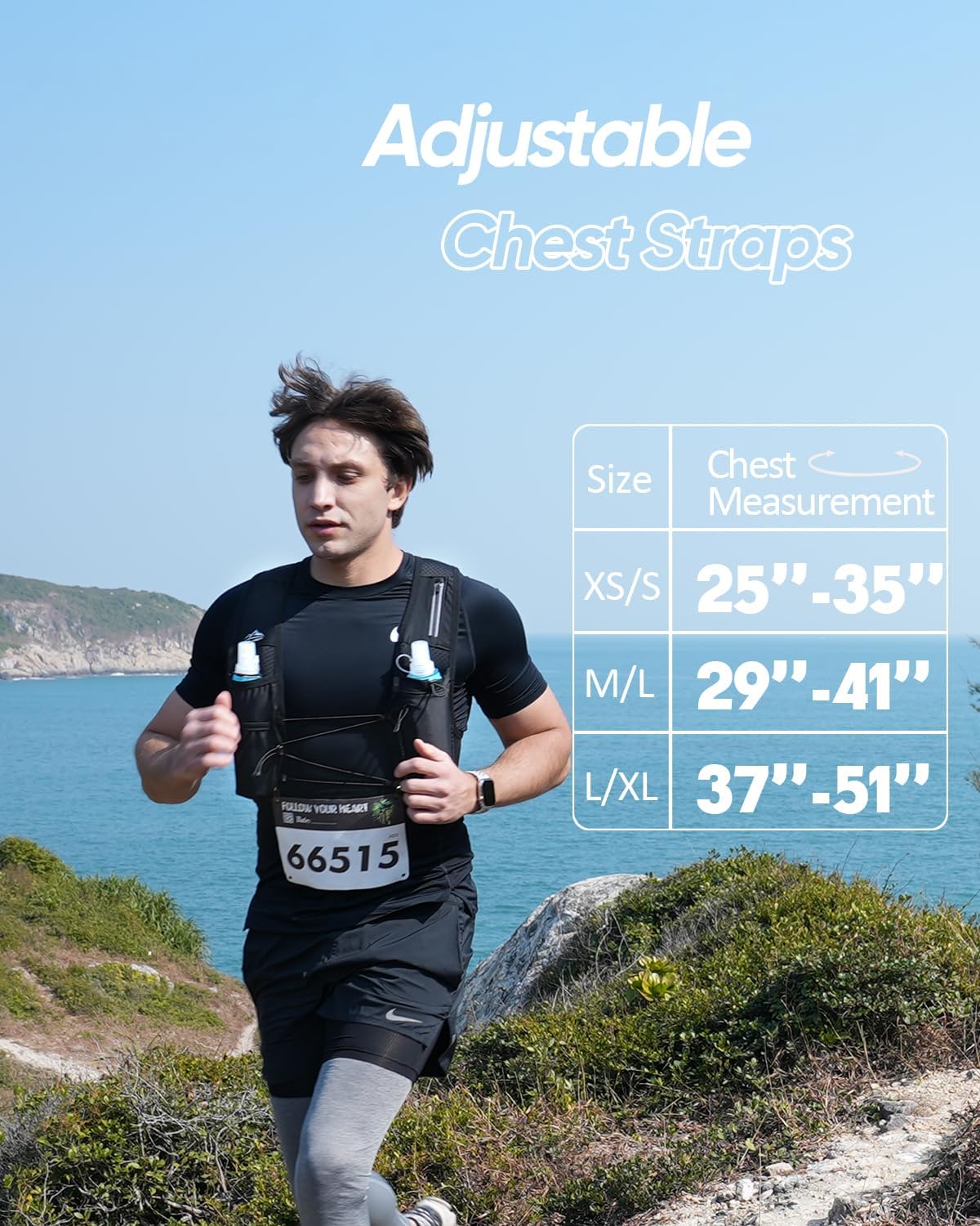 Skiennix Running Hydration Vest - Adjustable Chest Straps & 500ml Soft Flask | Lightweight & Reflective