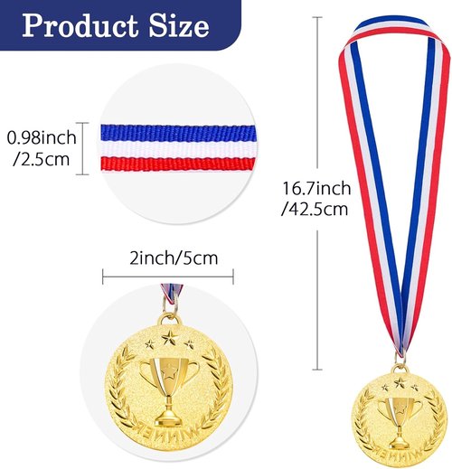 Caydo Gold Award Medals - 12/24 Pieces Metal Winner Medals for Sports Events | 2 Inch