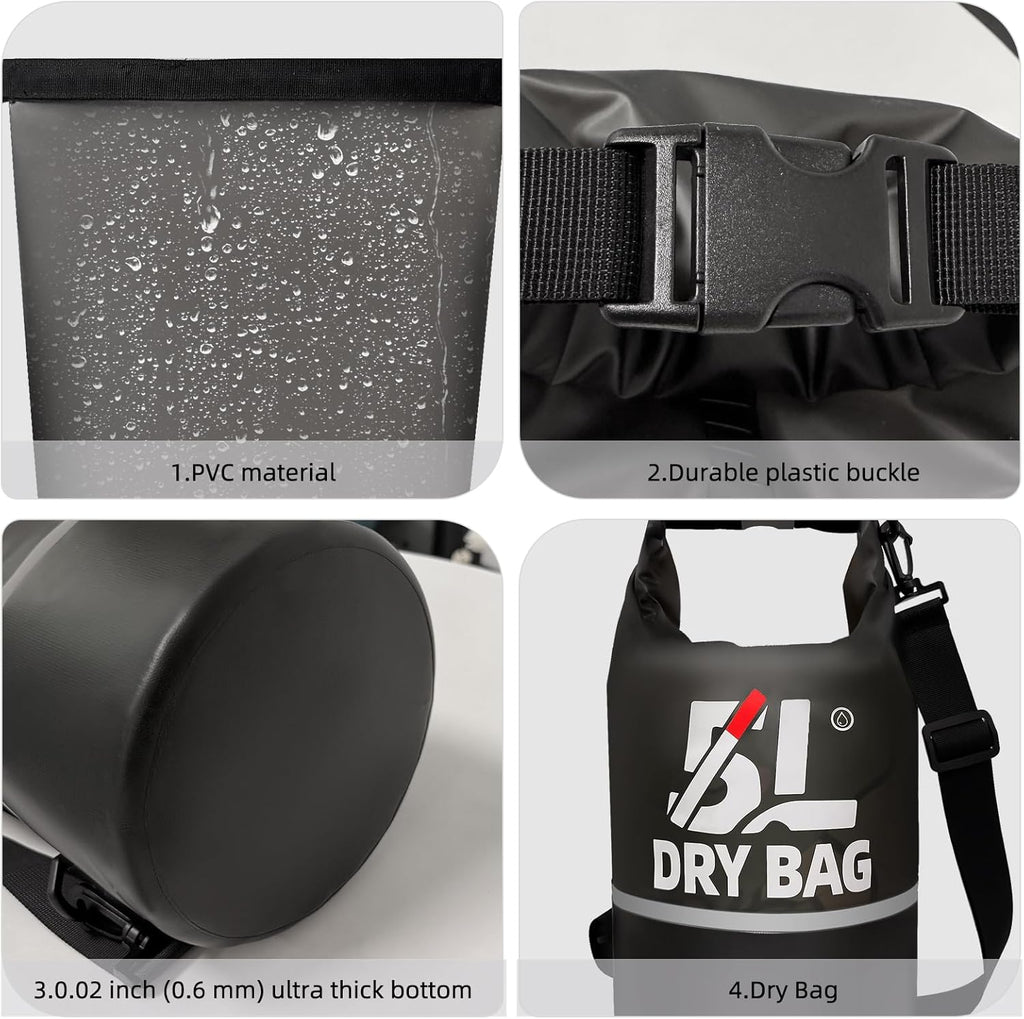 Skiennix Waterproof Dry Bag - 5L Lightweight Roll Top Backpack with Reflective Design & Phone Pouch for Travel, Swimming, Kayaking