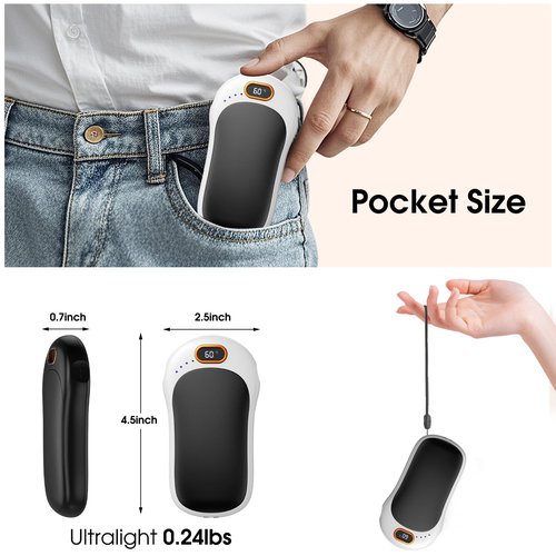 Hand Warmers Rechargeable,2 Pack Double Sided Heating Warmer that Surrounds Warmth for Palm and Fingers,Magnetic Electric Handwarmers 10000mAh with Adjustable Temp,Winter Gifts for Men and Women