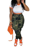 Camo Cargo Pants for Women - High Waisted Army Fatigue Pants with Pockets, Variation: Camouflage+Large
