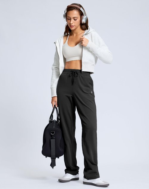 SANTINY 31"/33"/35" Women's Tall Cotton Sweatspants Yoga Lounge Casual Pants Open Bottom Sweat Pants for Women with Pockets（Black_L33_M）