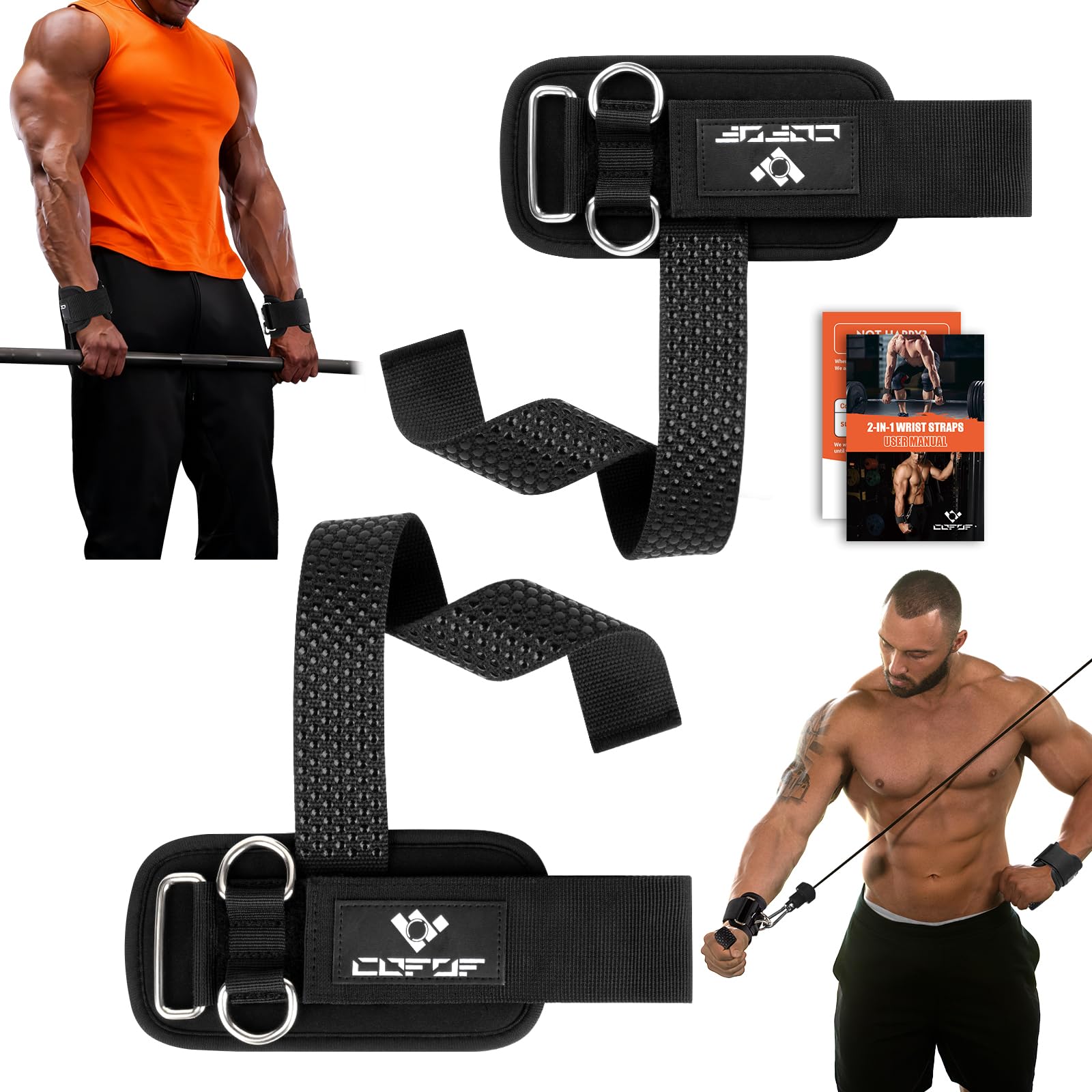 Weight Lifting Straps with D Rings, 2 In 1 Heavy Duty Gym Wrist Straps for Men, 8mm Neoprene Padded Non-Slip Lifting Wrist Straps for Weightlifting, Deadlifting, Cable Machine Workouts & Pull-Ups