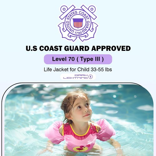 Dark Lightning Toddler Swim Vest - USCG Approved Floaties with Arm Wings for Ages 2-7 | 30-50 lbs