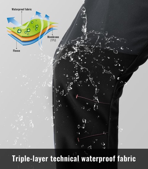 Rdruko Men's Snow Pants Waterproof Insulated Fleece Lined Ski Hiking Snowboard Winter Pants with Pockets, Black, US 34