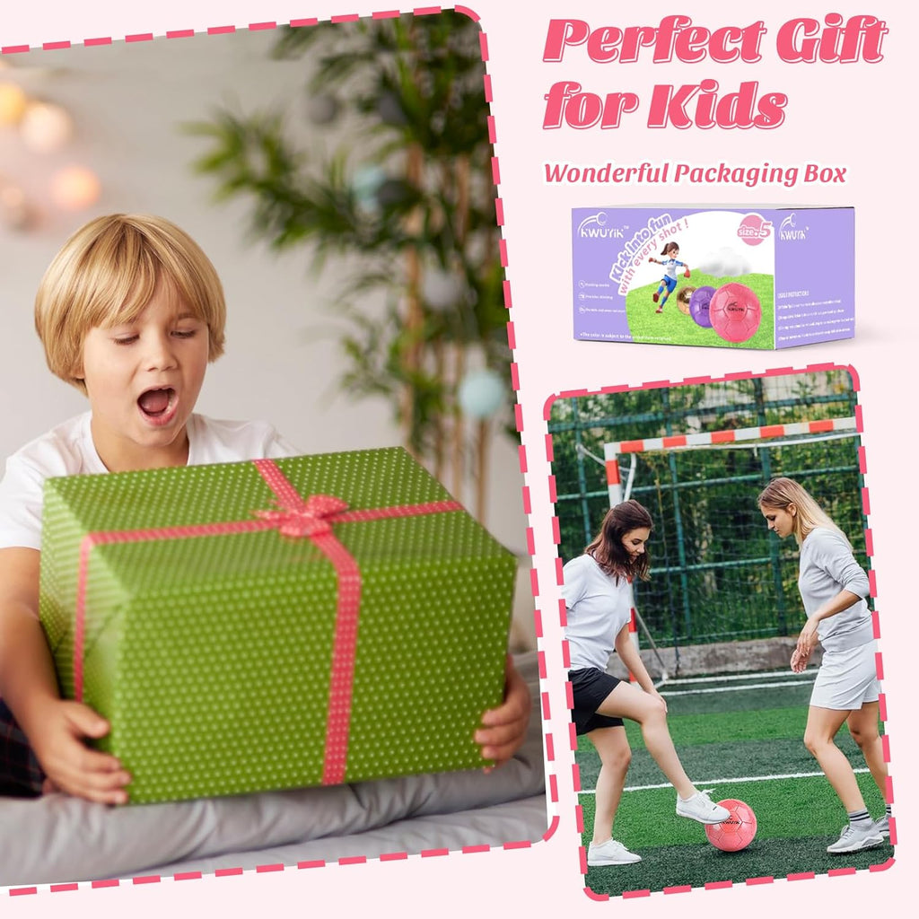 Skiennix Glitter Soccer Ball - Pink Gold Purple Youth Training Ball with Pump | Sizes 3-5 for Kids 4-12