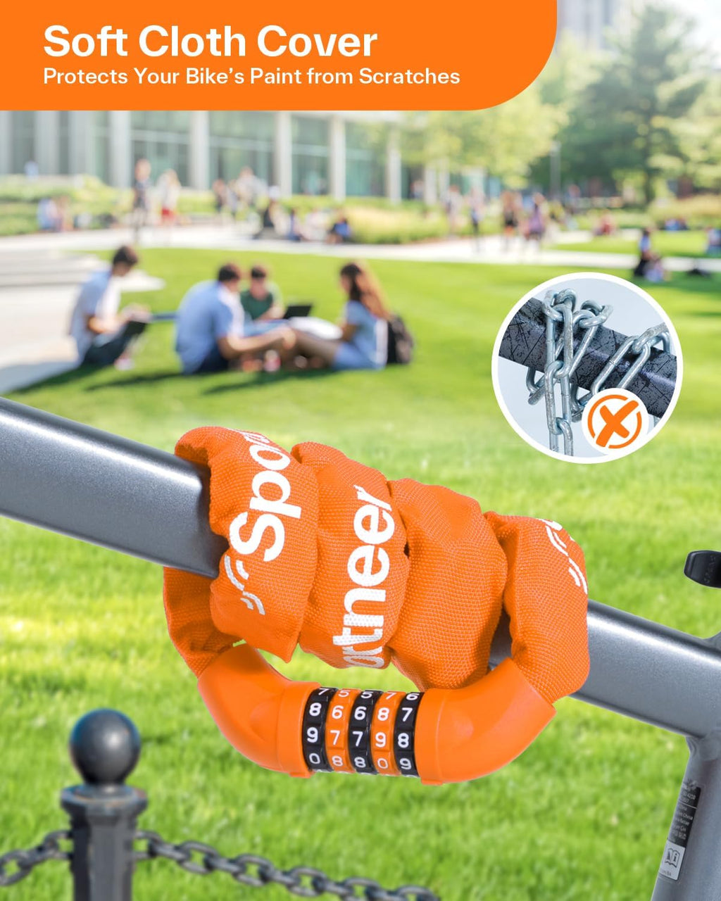 Sportneer Bike Lock - High Security 5 Digit Combination Anti-Theft Chain Lock | 3.2/3.6/4ft Heavy Duty for Bikes, Motorcycles, Scooters & Gates - 4/6mm Thick, Easy to Use