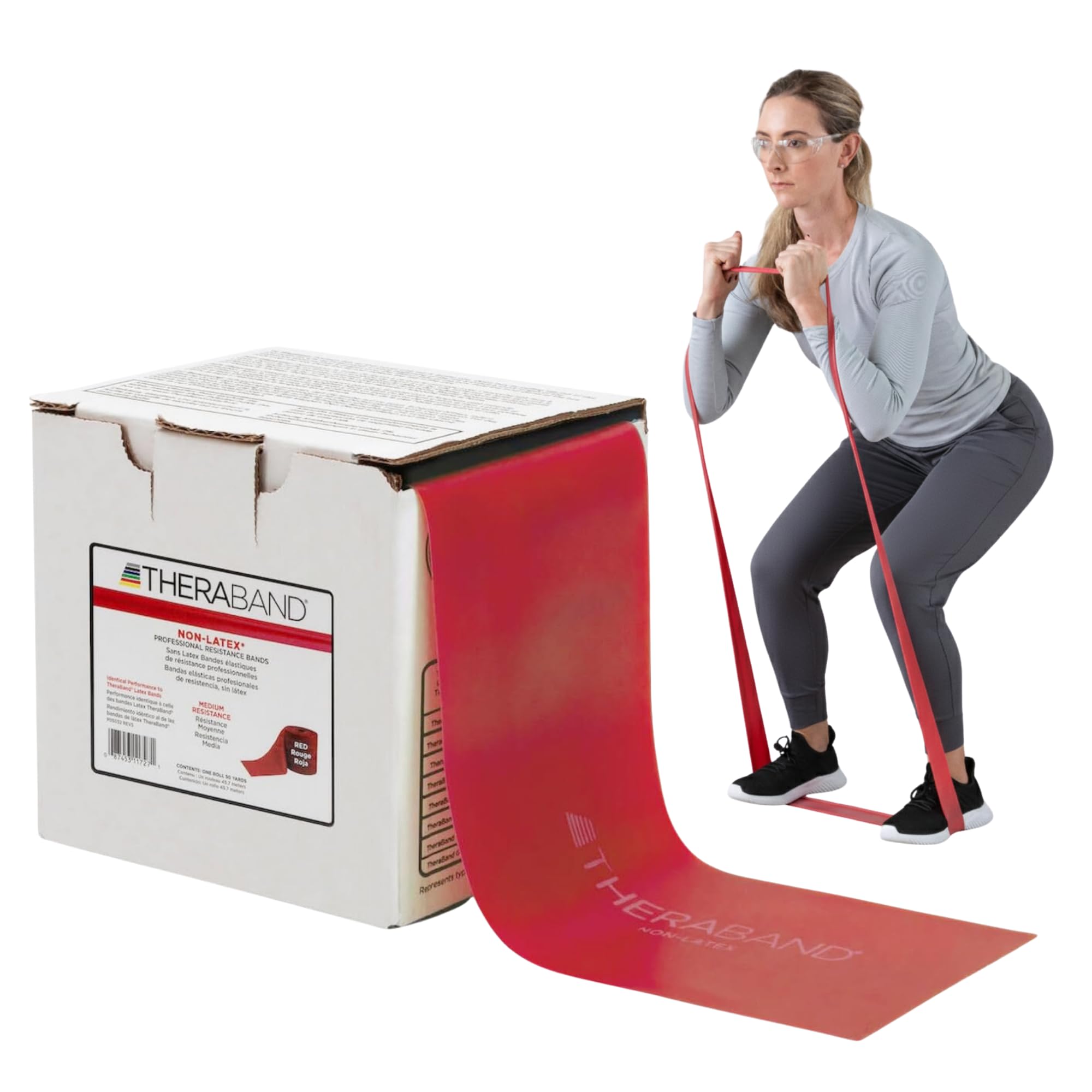 THERABAND Resistance Band, Red, Medium, 25-Yard Roll, Latex-Free, Elastic Exercise Band, Physical Therapy, Yoga, Pilates, Stretching, Home Workout, Cut-to-Length, Color-Coded Resistance Levels