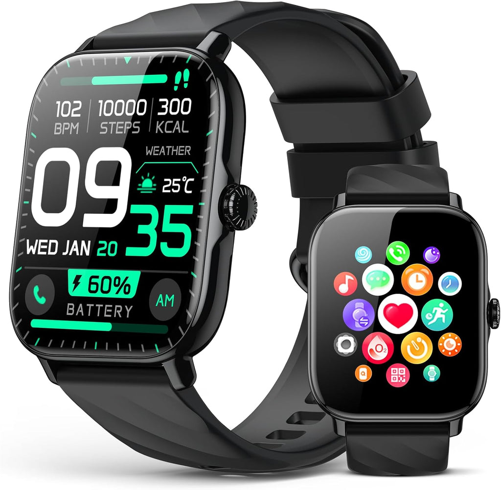 Smart Watches Fitness Tracker for Women Men with Step Counter, Sleep Calorie Monitor, Pedometer, IP68 Waterproof, Smartwatch with 120+ Sports for iPhone Android (Black)