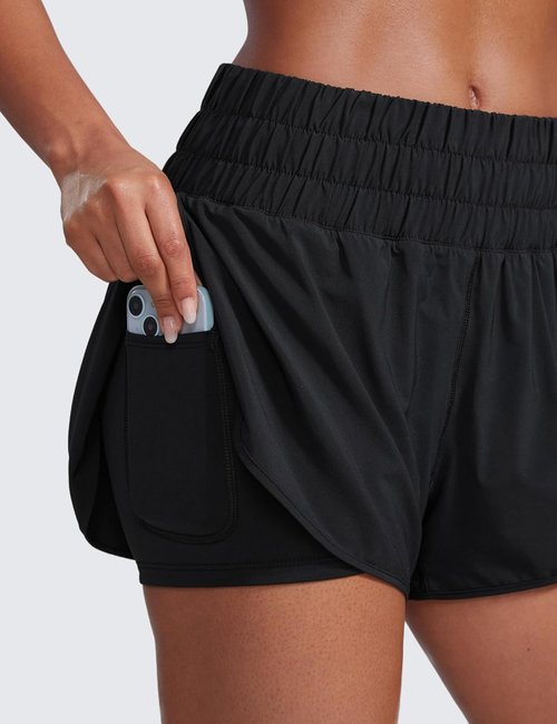 CRZ YOGA 2 in 1 Split Running Shorts for Women 3" - High Waisted Workout Athletic Gym Tennis with Pocket