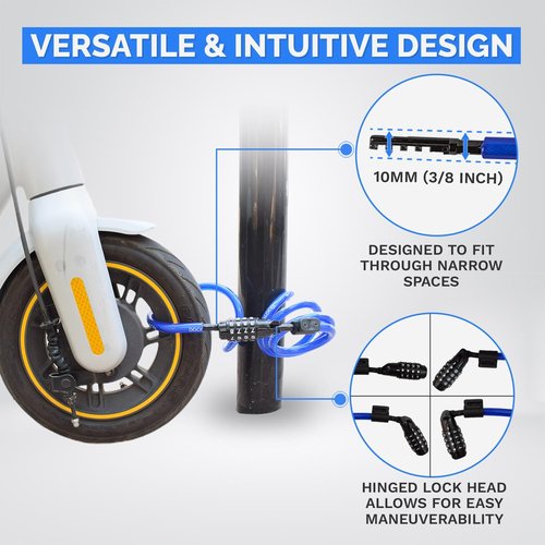 DocksLocks Security Cable Lock Set (4' or 6') Coiled, Keyless Resettable Combination, Mounting Bracket, Portable and Compact for Bikes, Scooters 4ft