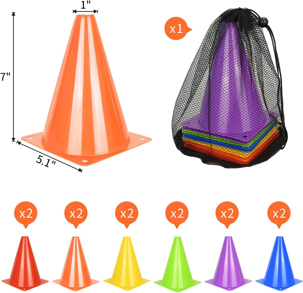 Skiennix Soccer Cones - 7-Inch Plastic Training Cones for Basketball, Football & Skating Drills | 12/24/50pcs