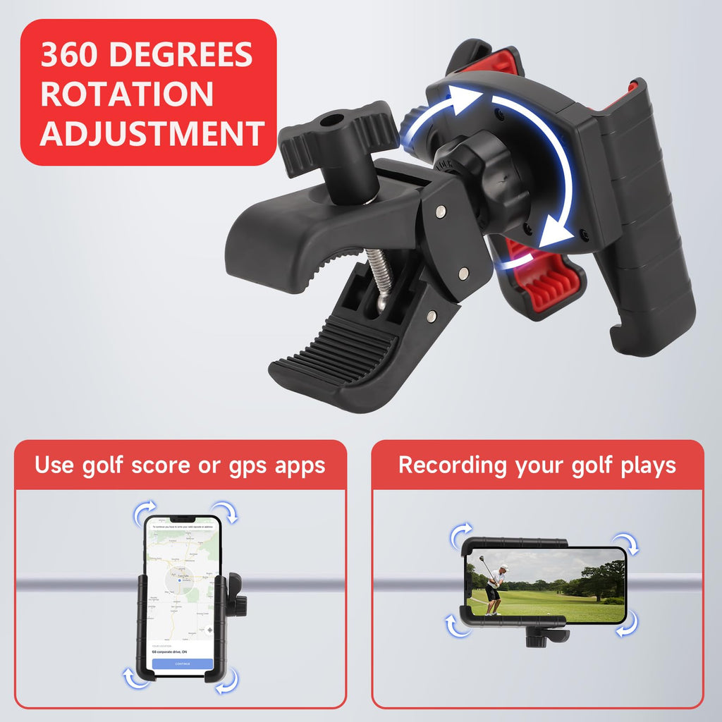 ZEMBSOYA Golfs Cart Phone Holder, Golfs Phone Mount 360 Degree Rotation, Cell Phone Holder for Golf Cart Compatible with All Smartphones and Phone Cases